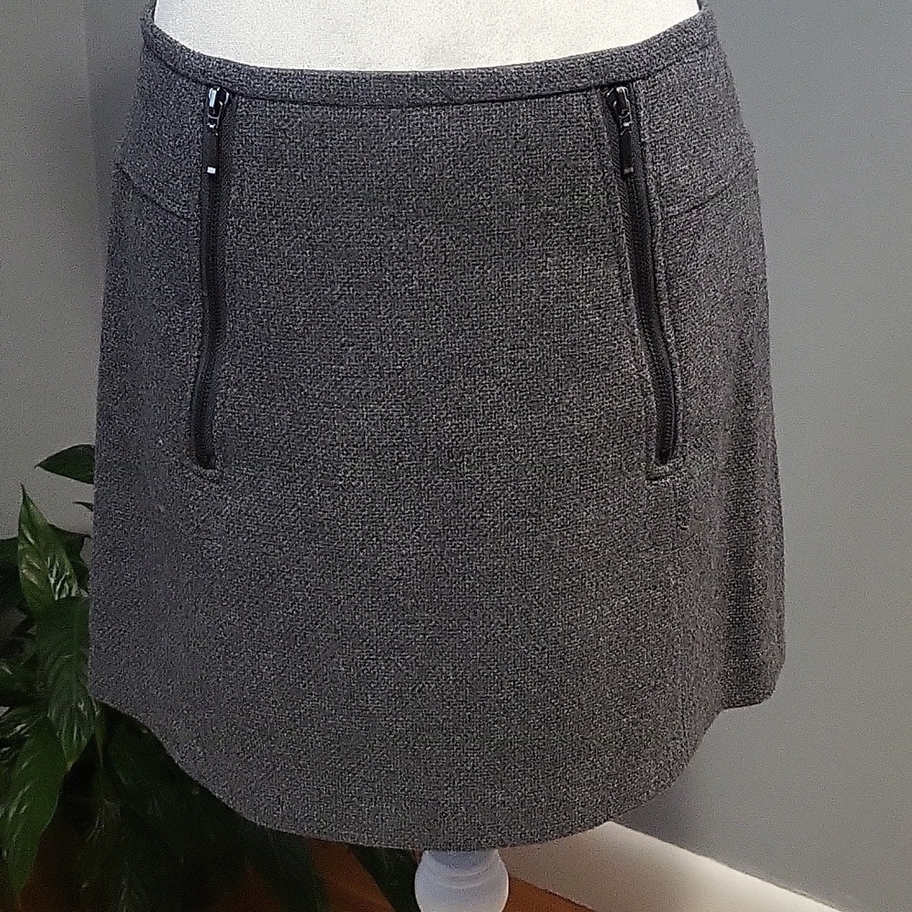 Kenar Gray Wool/Polyester Zipper Detail Lined Mini Skirt - Size 6